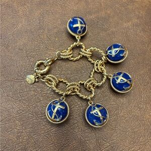 J. Crew Gold Bracelet with Blue Anchor Charms